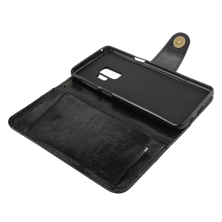5-Slot Vintage Oil Wax Leather Wallet Stand Case for Samsung Galaxy S9 G960 - Black