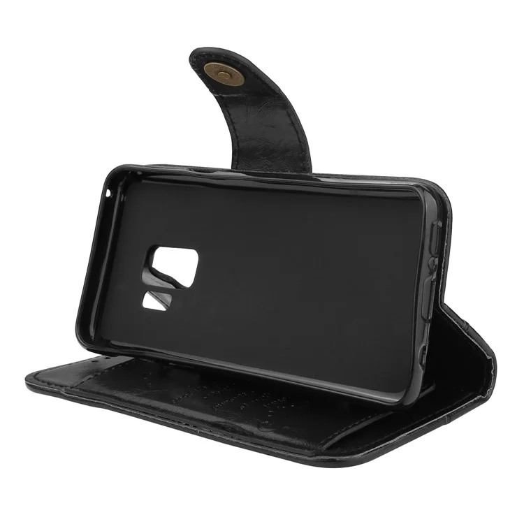 5-Slot Vintage Oil Wax Leather Wallet Stand Case for Samsung Galaxy S9 G960 - Black