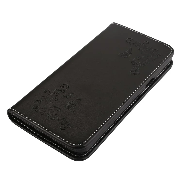 For Samsung Galaxy S9 G960 Imprint Flower Butterfly Leather Phone Case with Card Holders - Black