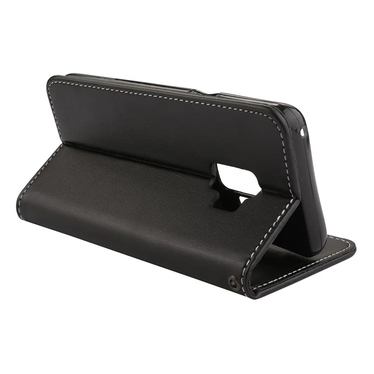 For Samsung Galaxy S9 G960 Imprint Flower Butterfly Leather Phone Case with Card Holders - Black