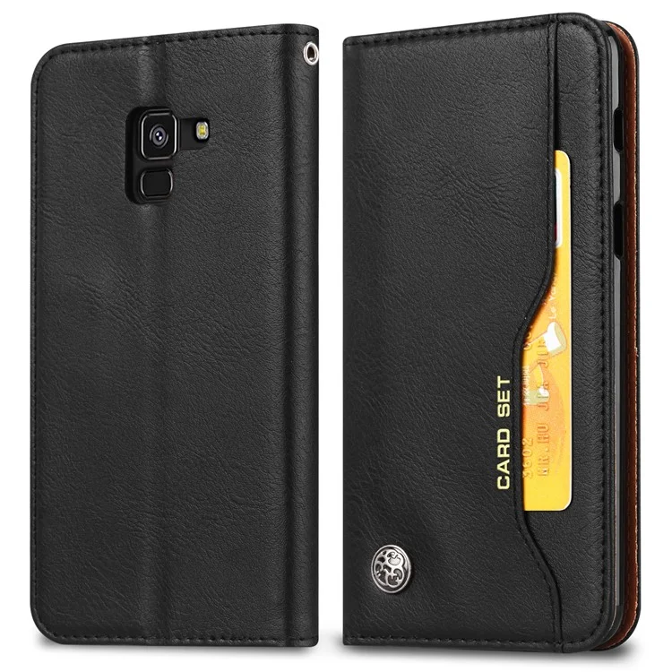 For Samsung Galaxy A8 (2018) PU Leather Wallet Stand Protective Casing - Black