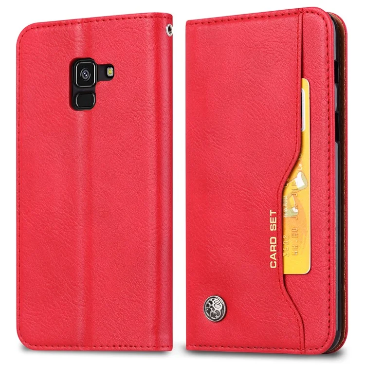 For Samsung Galaxy A8 (2018) PU Leather Wallet Stand Protective Casing Cover - Red