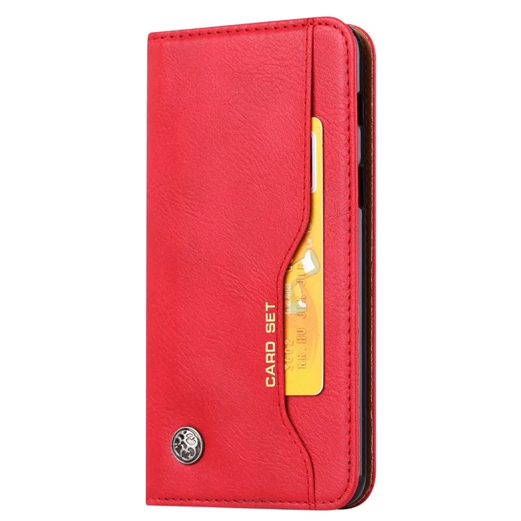 For Samsung Galaxy A8 (2018) PU Leather Wallet Stand Protective Casing Cover - Red