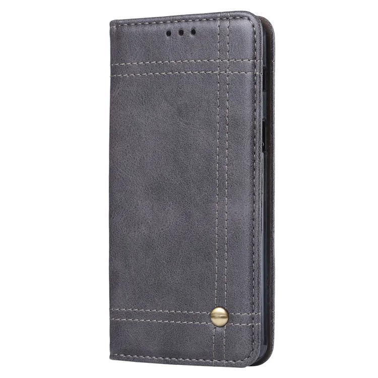 Vintage Leather Wallet Stand Auto-absorbed Phone Cover for Samsung Galaxy A8 (2018) - Grey