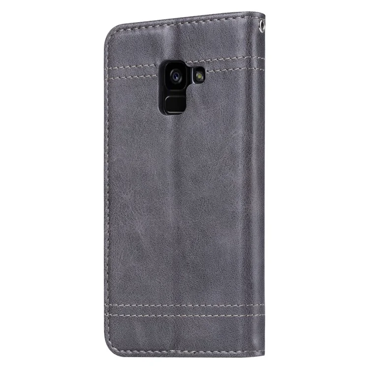 Vintage Leather Wallet Stand Auto-absorbed Phone Cover for Samsung Galaxy A8 (2018) - Grey