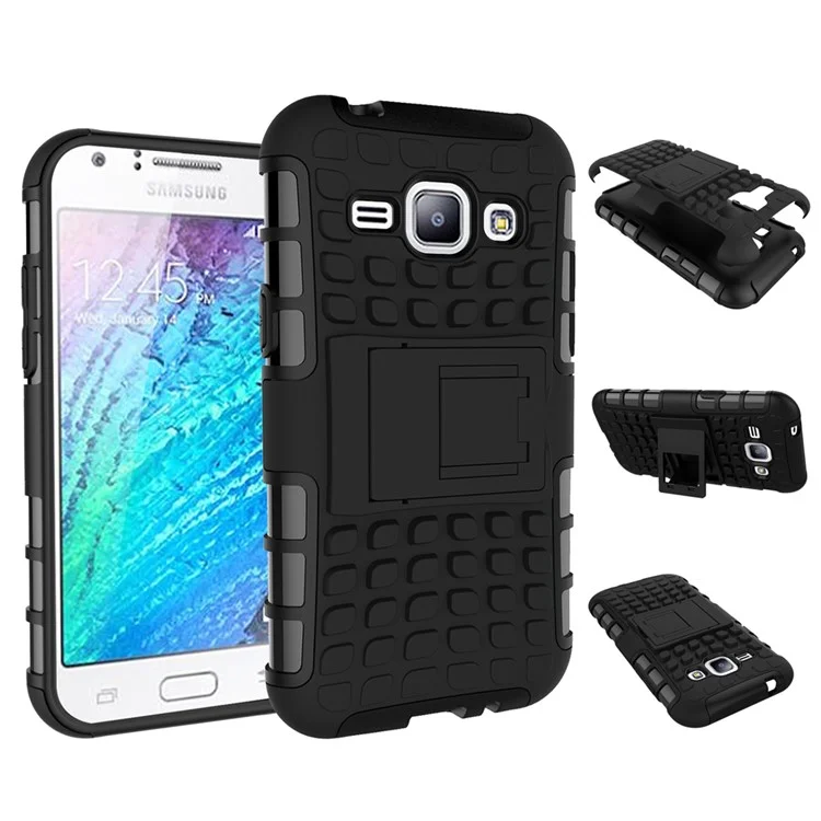 PC + TPU Hybrid Kickstand Case for Samsung Galaxy J1 / J1 4G - Black