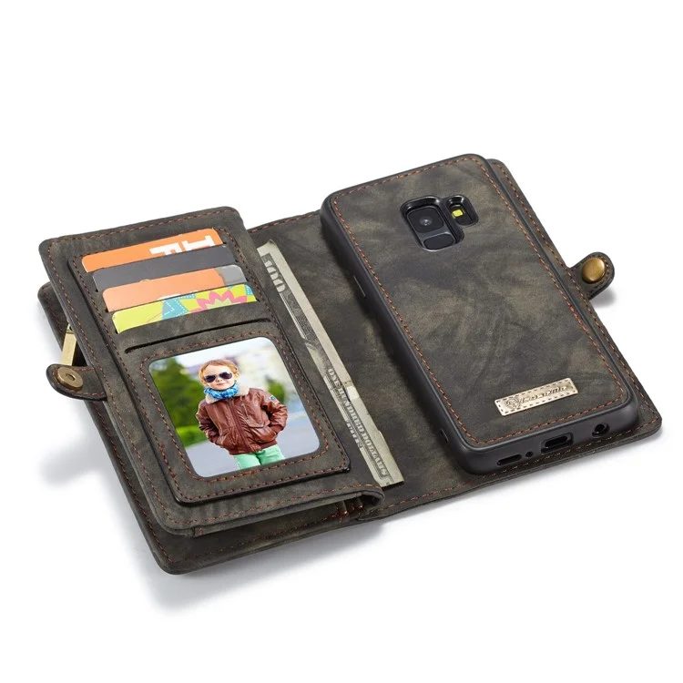 CASEME 2-in-1 Detachable Wallet Split Leather Mobile Case for Samsung Galaxy S9 - Black