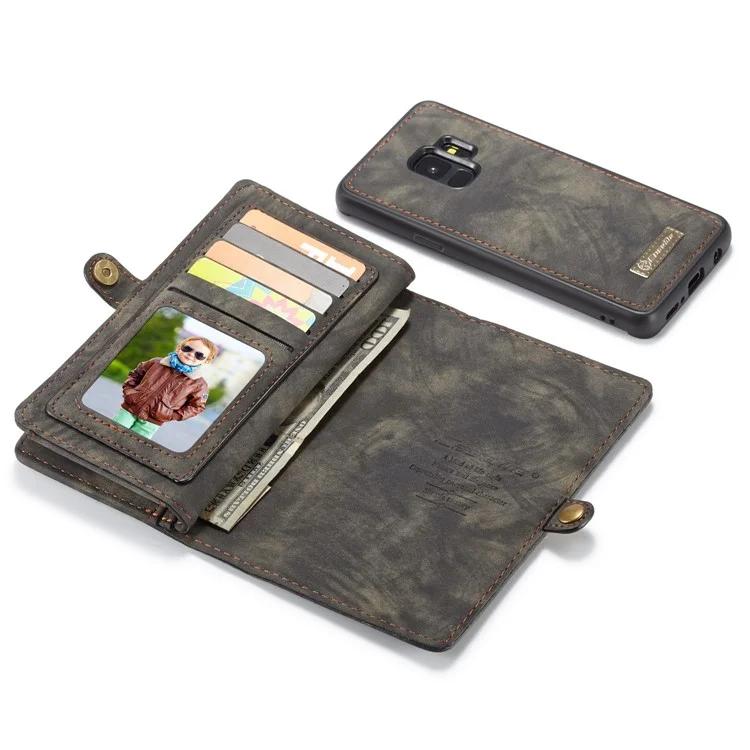 CASEME 2-in-1 Detachable Wallet Split Leather Mobile Case for Samsung Galaxy S9 - Black