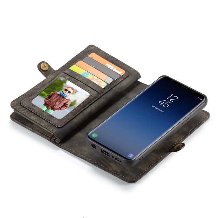 CASEME 2-in-1 Detachable Wallet Split Leather Mobile Case for Samsung Galaxy S9 - Black