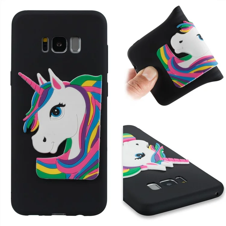 Cute 3D Unicorns TPU Soft Phone Case for Samsung Galaxy S8 Plus SM-G955 - Black