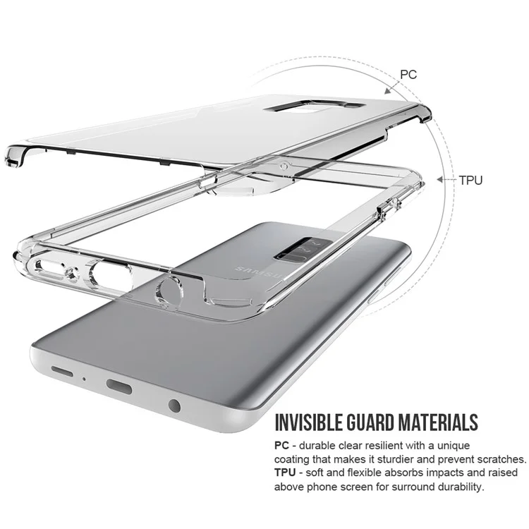 For Samsung Galaxy S9+ SM-G965 Clear PC Back + TPU Frame Hybrid Phone Case - Transparent