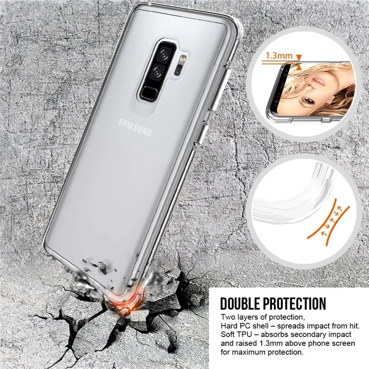 For Samsung Galaxy S9+ SM-G965 Clear PC Back + TPU Frame Hybrid Phone Case - Transparent