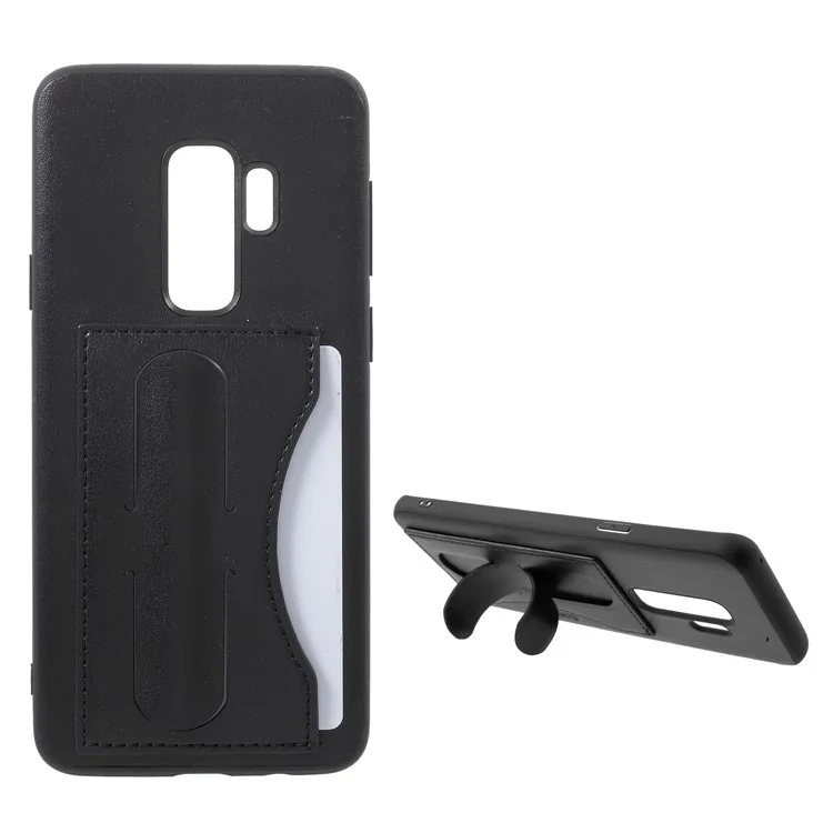 COBLUE PU Leather Coated PC + TPU Hybrid Case with Kickstand for Samsung Galaxy S9 Plus SM-G965 - Black