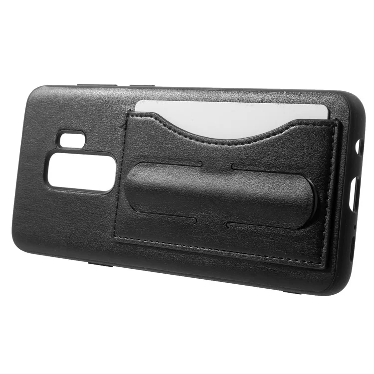 COBLUE PU Leather Coated PC + TPU Hybrid Case with Kickstand for Samsung Galaxy S9 Plus SM-G965 - Black