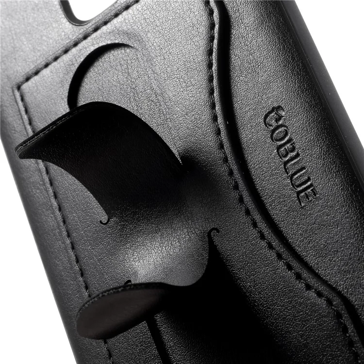 COBLUE PU Leather Coated PC + TPU Hybrid Case with Kickstand for Samsung Galaxy S9 Plus SM-G965 - Black