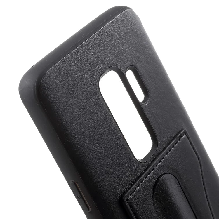 COBLUE PU Leather Coated PC + TPU Hybrid Case with Kickstand for Samsung Galaxy S9 Plus SM-G965 - Black