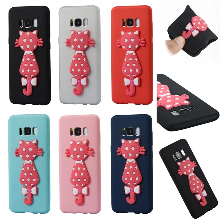 Cute 3D Cat TPU Soft Phone Casing for Samsung Galaxy S8 SM-G950 - Black