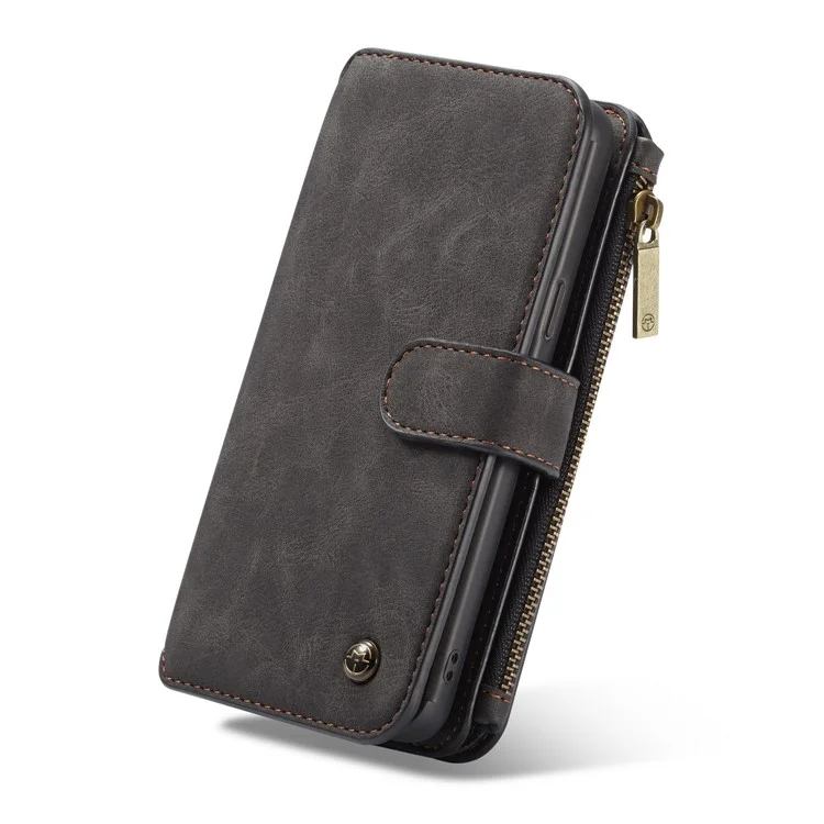 CASEME for Samsung Galaxy S9 14 Slots Wallet Detachable 2-in-1 PC Genuine Split Leather Case with Retail Packaging - Black