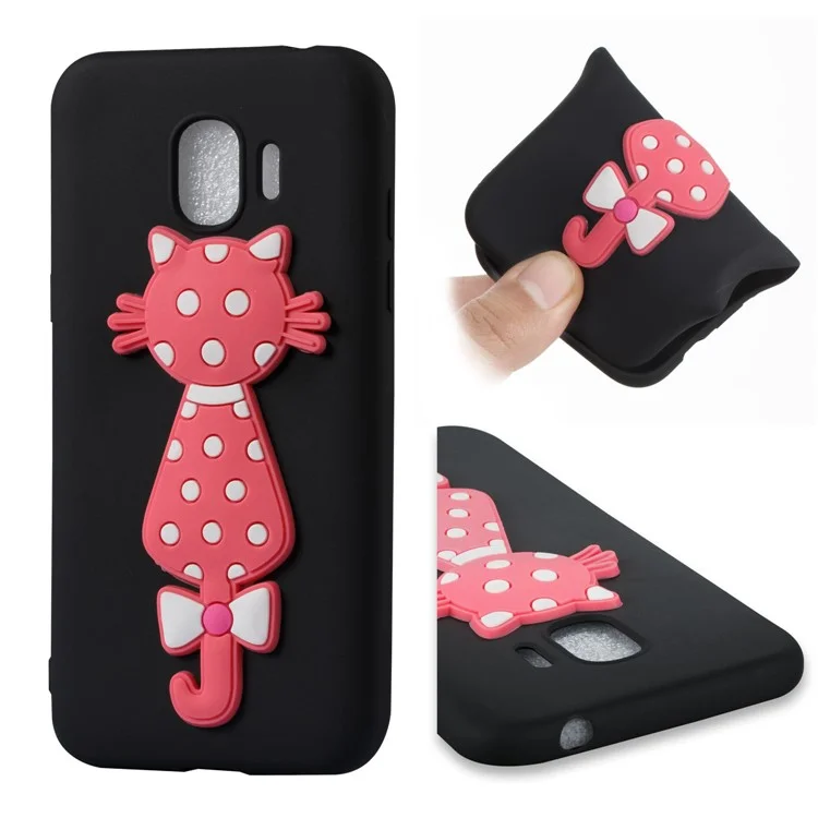 Cute 3D Cat TPU Soft Phone Shell Case for Samsung Galaxy J2 Pro 2018 - Black