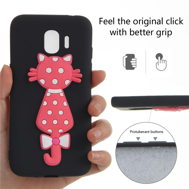 Cute 3D Cat TPU Soft Phone Shell Case for Samsung Galaxy J2 Pro 2018 - Black