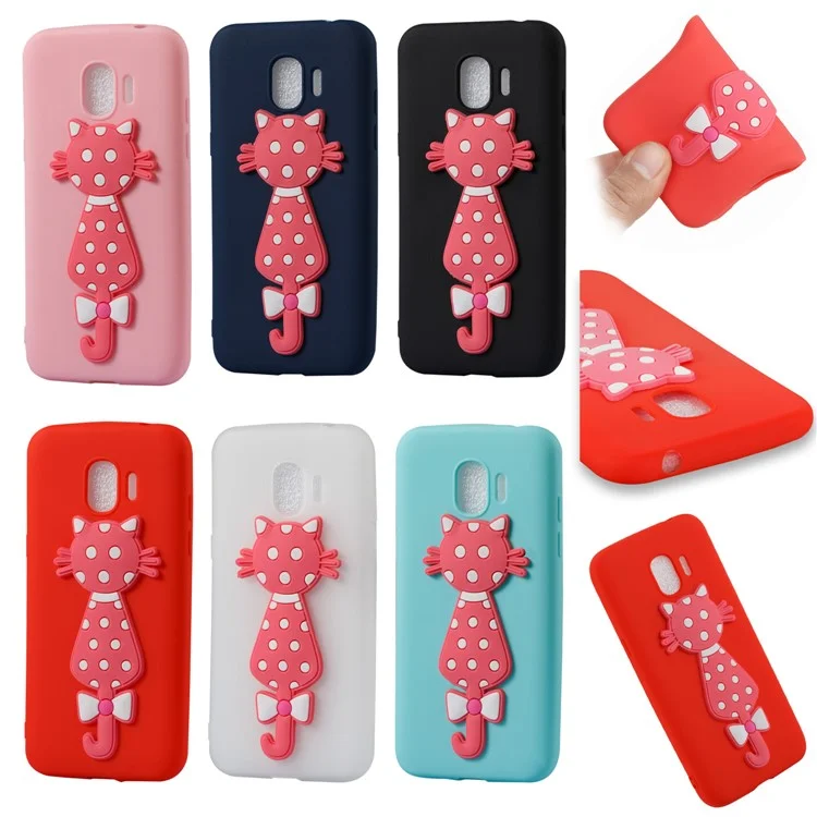 Cute 3D Cat TPU Soft Phone Shell Case for Samsung Galaxy J2 Pro 2018 - Black