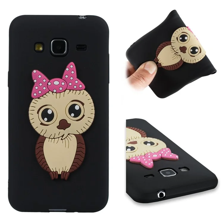 Cute 3D Female Owl Patterned TPU Phone Case for Samsung Galaxy J3 (2016) / J3 - Black