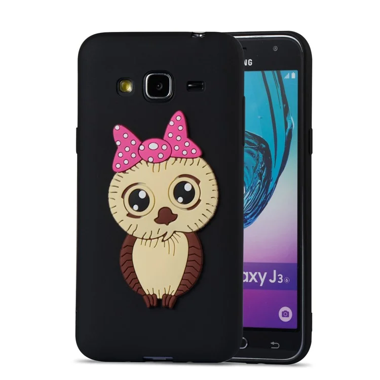 Cute 3D Female Owl Patterned TPU Phone Case for Samsung Galaxy J3 (2016) / J3 - Black