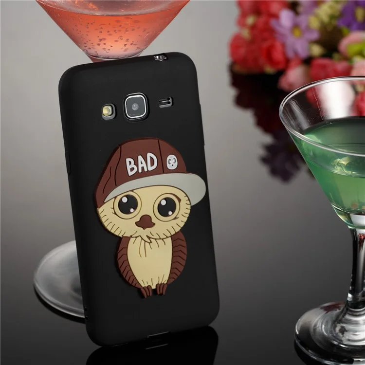 Cute 3D Male Owl TPU Soft Phone Case for Samsung Galaxy J3 (2016) / J3 - Black