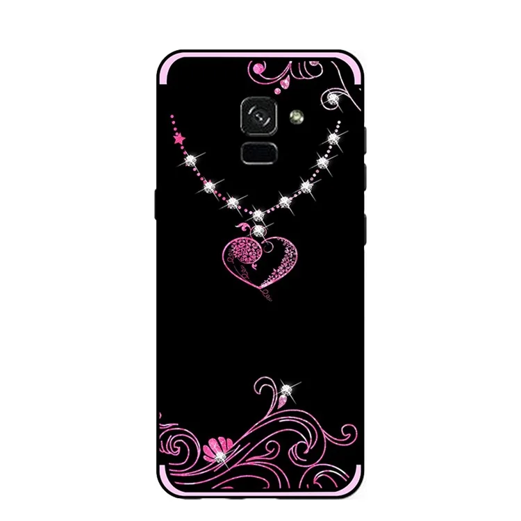 NXE Pattern Printing Rhinestone Decorated Soft TPU Case for Samsung Galaxy A8 (2018) - Necklace with Heart Pendant
