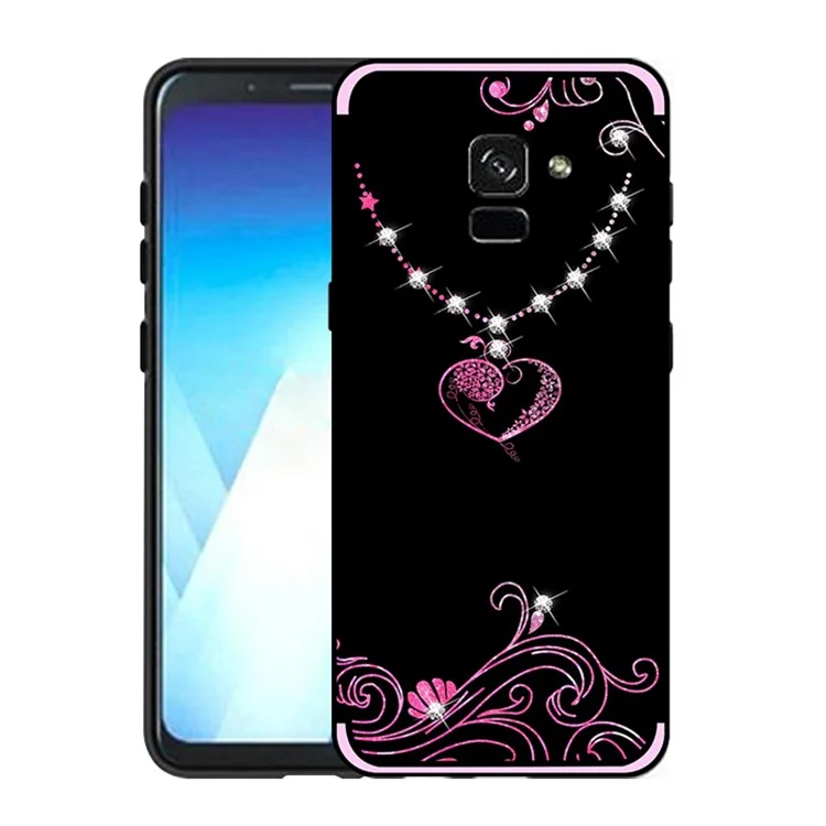 NXE Pattern Printing Rhinestone Decorated Soft TPU Case for Samsung Galaxy A8 Plus (2018) - Necklace with Heart Pendant