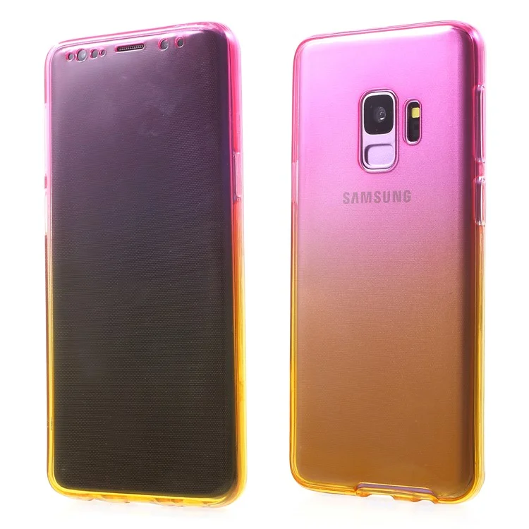 Gradient Color Touchable Front + Back 2-Piece TPU Protection Mobile Phone Cover for Samsung Galaxy S9 G960 - Rose / Yellow