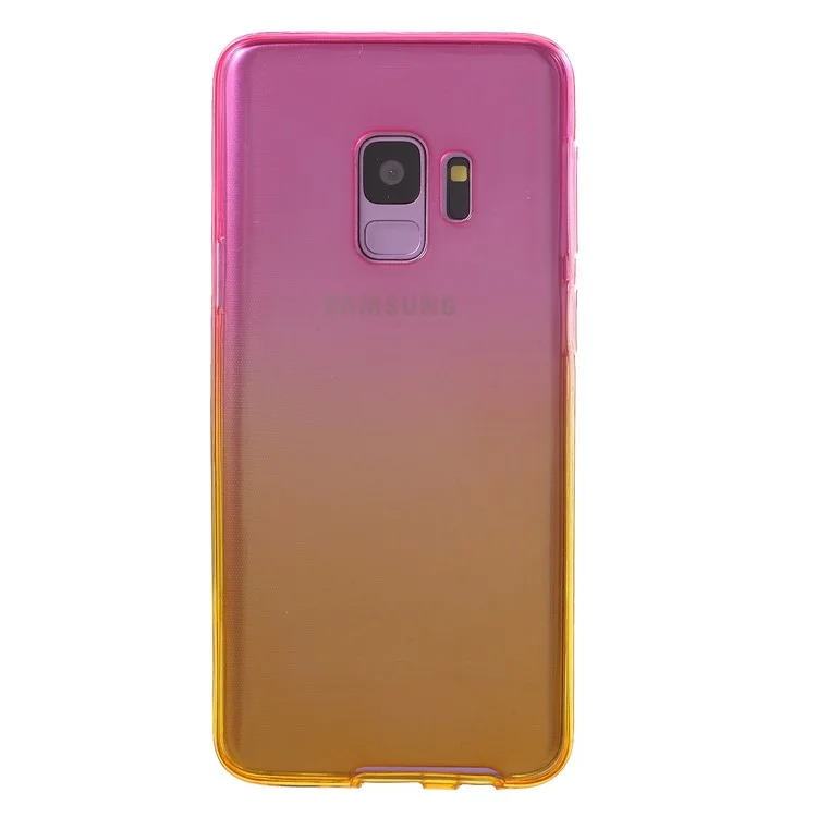 Gradient Color Touchable Front + Back 2-Piece TPU Protection Mobile Phone Cover for Samsung Galaxy S9 G960 - Rose / Yellow