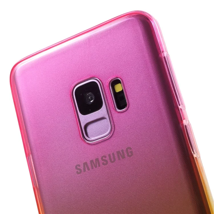 Gradient Color Touchable Front + Back 2-Piece TPU Protection Mobile Phone Cover for Samsung Galaxy S9 G960 - Rose / Yellow