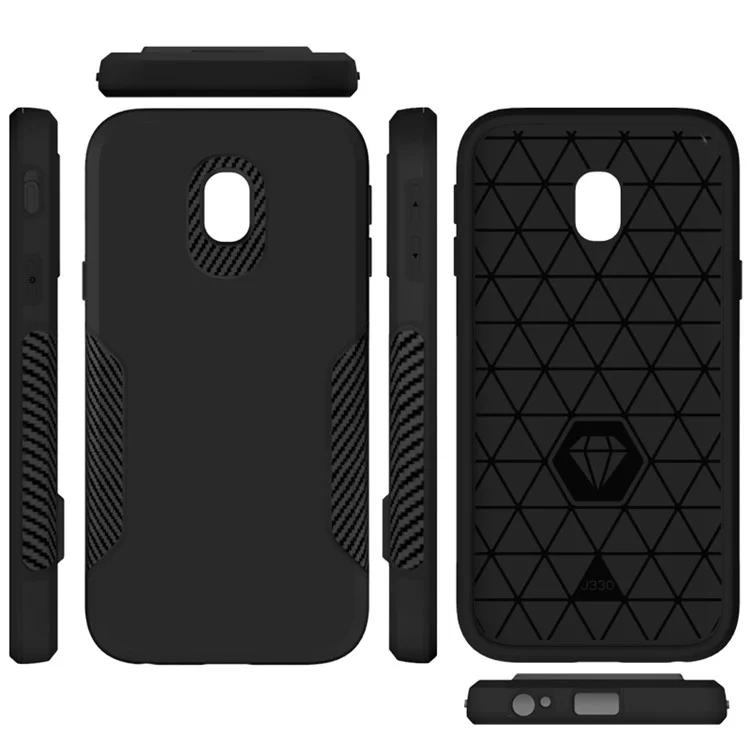 Carbon Fiber Texture PC + TPU Back Phone Case for Samsung Galaxy J3 (2017) EU Version / J3 Pro (2017) - Black