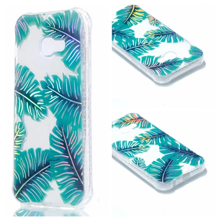 Electroplating IMD Shockproof TPU Cover for Samsung Galaxy A3 (2017) - Green Leaves