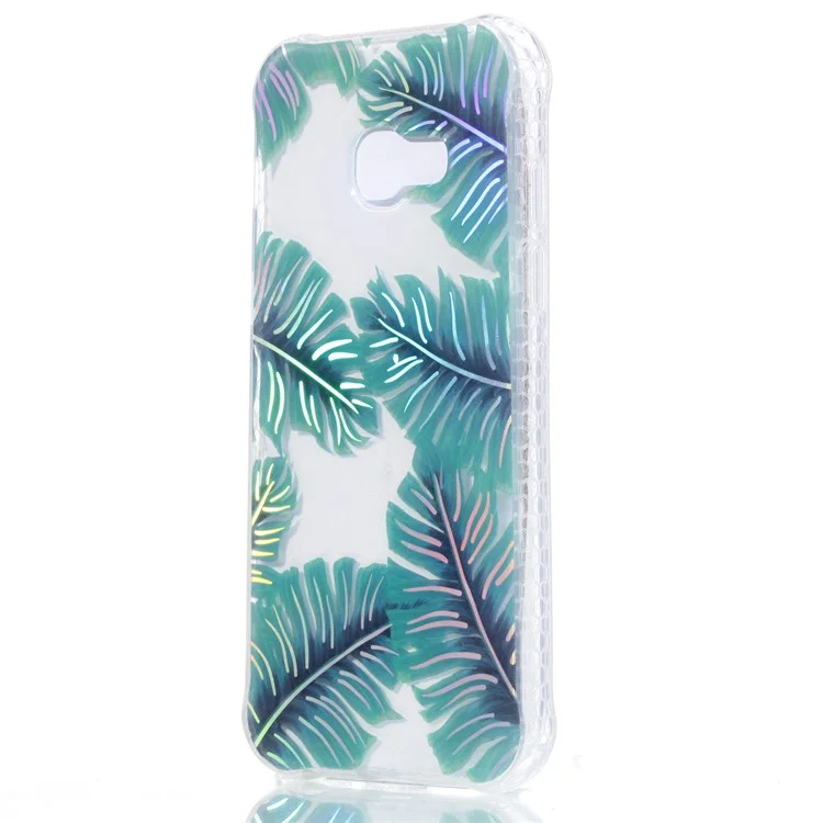 Electroplating IMD Shockproof TPU Cover for Samsung Galaxy A3 (2017) - Green Leaves
