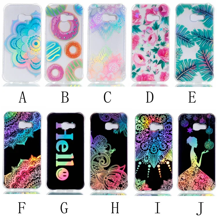 Electroplating IMD Shockproof TPU Cover for Samsung Galaxy A3 (2017) - Green Leaves