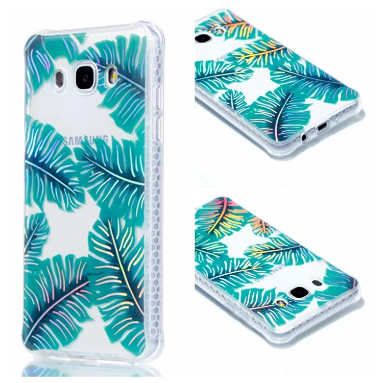 Plating IMD Shockproof TPU Cover for Samsung Galaxy J7 (2016) SM-J710 - Green Leaves