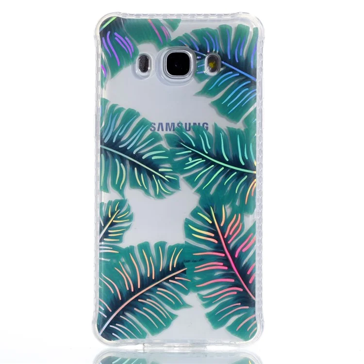 Plating IMD Shockproof TPU Cover for Samsung Galaxy J7 (2016) SM-J710 - Green Leaves
