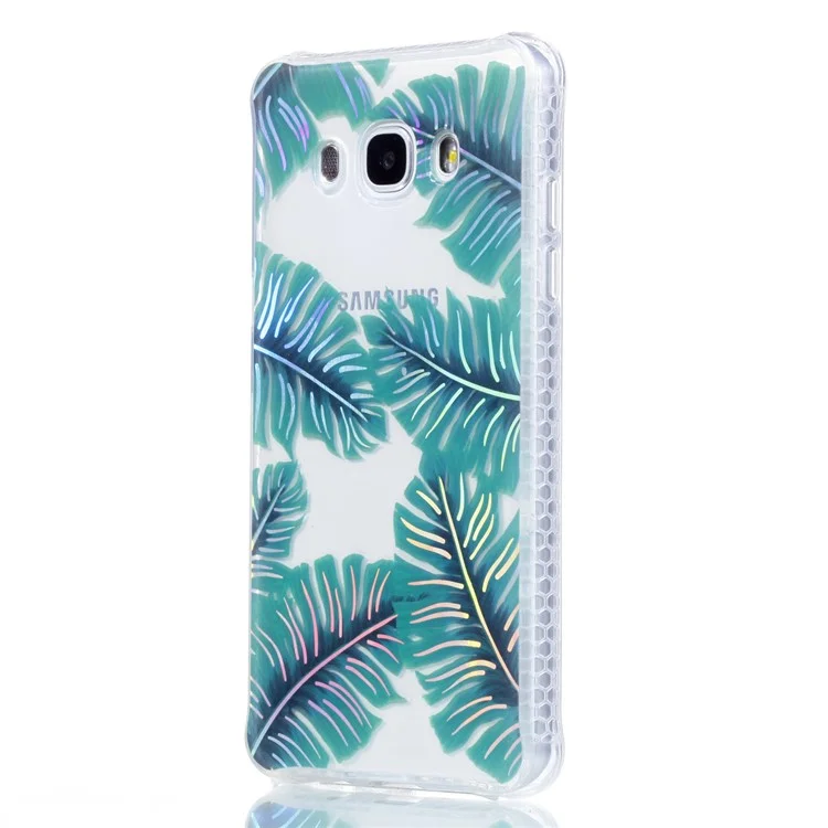 Plating IMD Shockproof TPU Cover for Samsung Galaxy J7 (2016) SM-J710 - Green Leaves