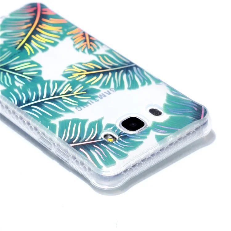 Plating IMD Shockproof TPU Cover for Samsung Galaxy J7 (2016) SM-J710 - Green Leaves
