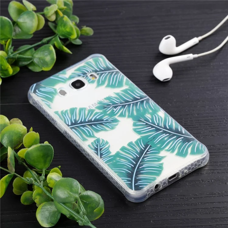 Plating IMD Shockproof TPU Cover for Samsung Galaxy J7 (2016) SM-J710 - Green Leaves