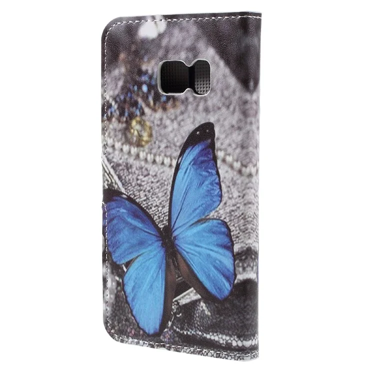 Cubierta Telefónica de Cuero de Billetera Para Samsung Galaxy S7 - Mariposa Azul