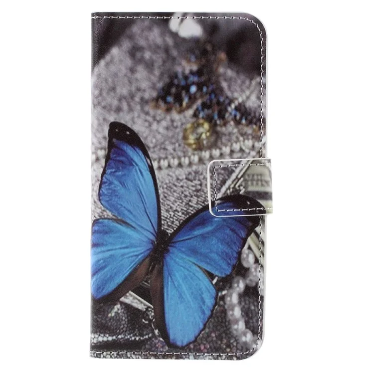 Cubierta Telefónica de Cuero de Billetera Para Samsung Galaxy S7 - Mariposa Azul