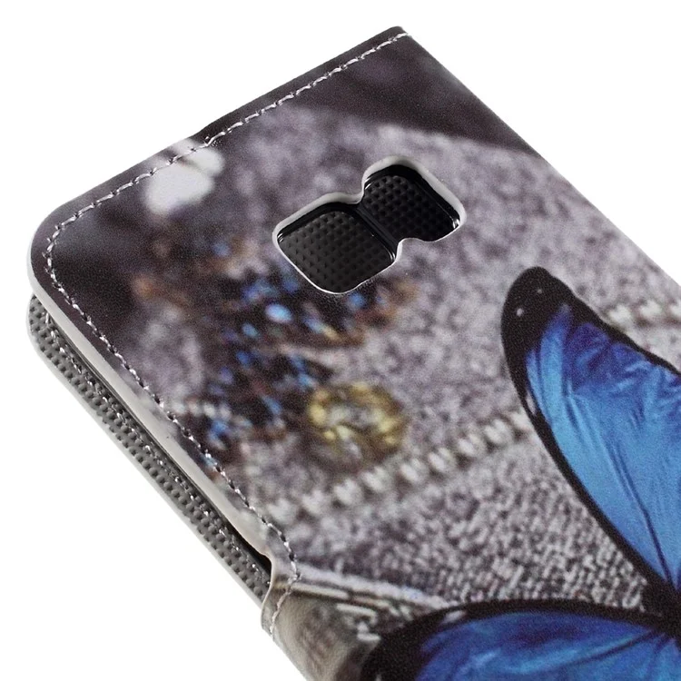 Cubierta Telefónica de Cuero de Billetera Para Samsung Galaxy S7 - Mariposa Azul