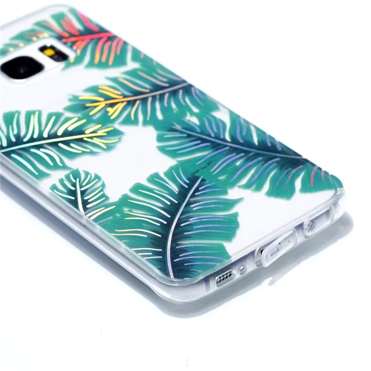 Electroplating IMD Shockproof TPU Cover for Samsung Galaxy S7 edge G935 - Green Leaves