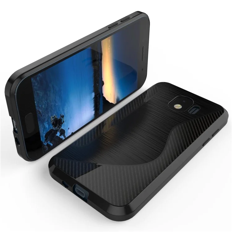 S Shape Carbon Fiber Brushed TPU Case for Samsung Galaxy J2 Pro 2018 - Black