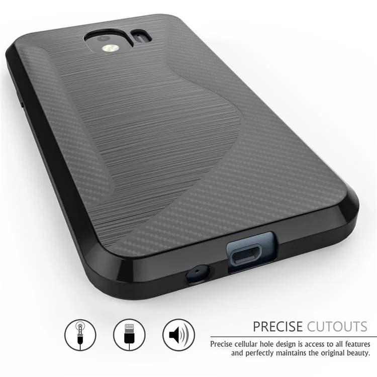S Shape Carbon Fiber Brushed TPU Case for Samsung Galaxy J2 Pro 2018 - Black