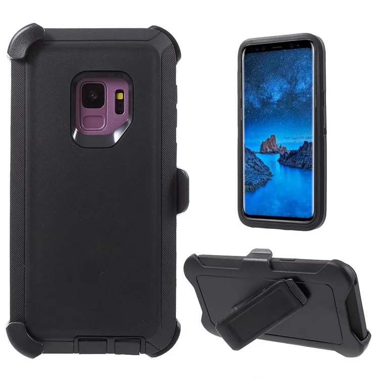 Heavy Duty Kickstand Belt Clip PC + TPU Hybrid Case for Samsung Galaxy S9 G960 - Black