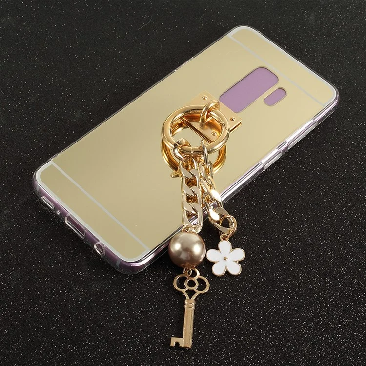 Mirror-like TPU Case with Pendant for Samsung Galaxy S9+ SM-G965 - Flower, Bead and Key Pendant